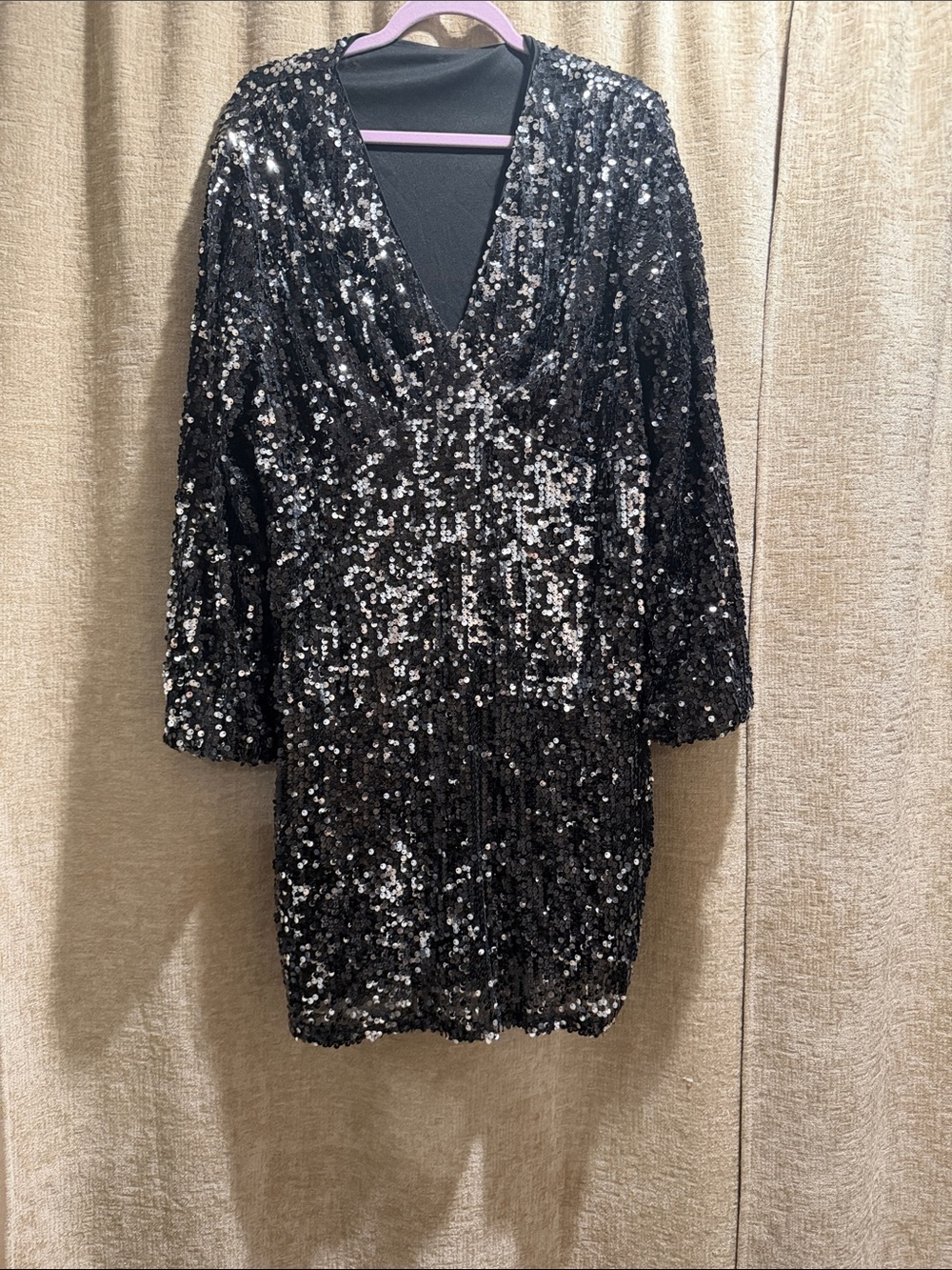 SHEIN Black Sequin V-Neck Mini Dress